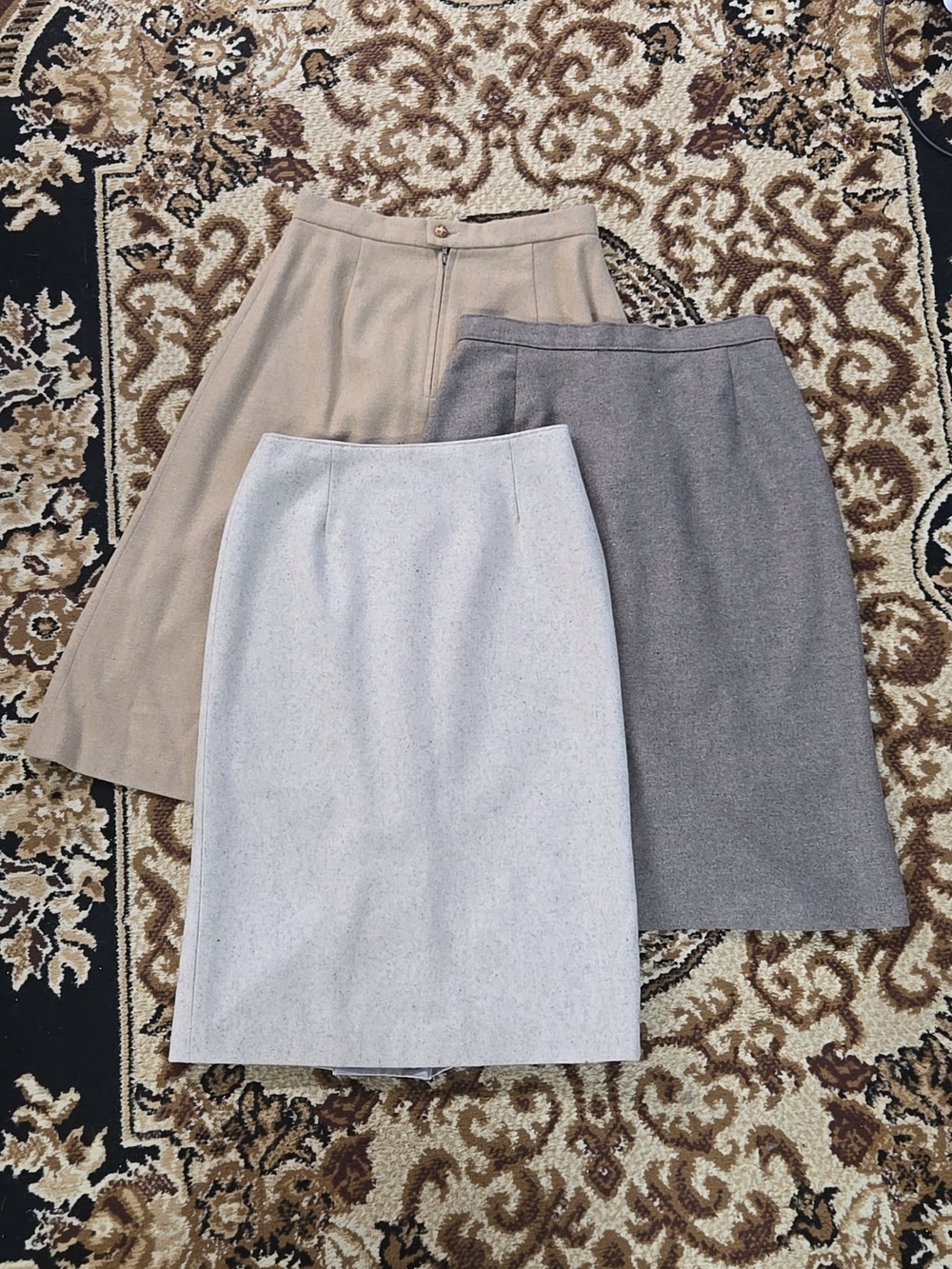 Bundle Lot Of 3 70s Wool Acrylic Skirts Retro Vintage 1970 Tan Brown Cream Tweed